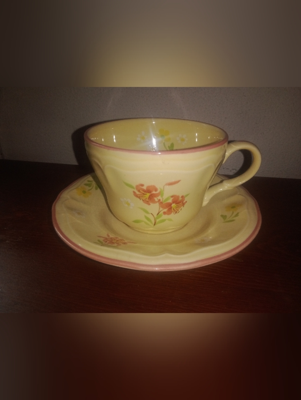 Vintage Yamaka Auberge Yellow Pink Flowers Coffee Cup And Saucer